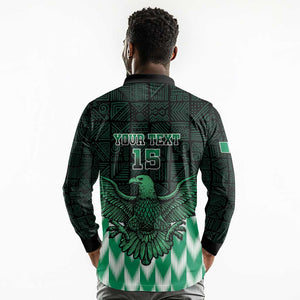 Custom Nigeria Football Long Sleeve Polo Shirt African Pattern