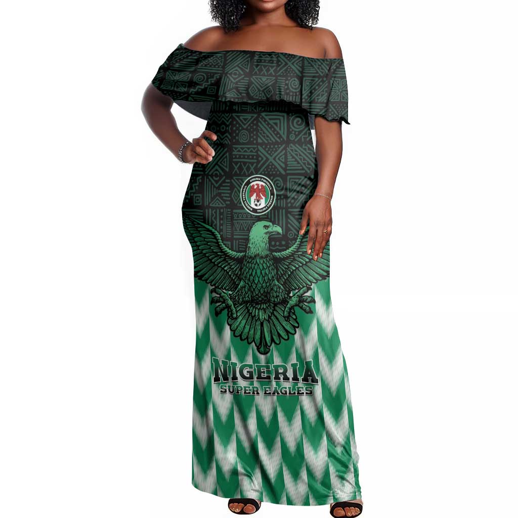 Custom Nigeria Football Off Shoulder Maxi Dress African Pattern