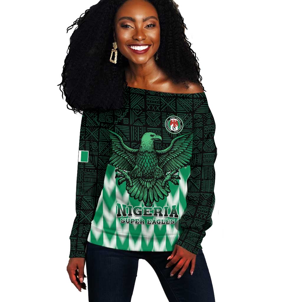 Custom Nigeria Football Off Shoulder Sweater African Pattern