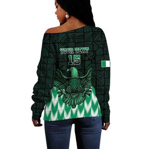 Custom Nigeria Football Off Shoulder Sweater African Pattern