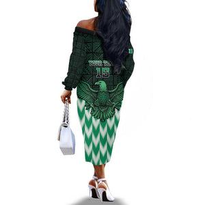 Custom Nigeria Football Off The Shoulder Long Sleeve Dress African Pattern