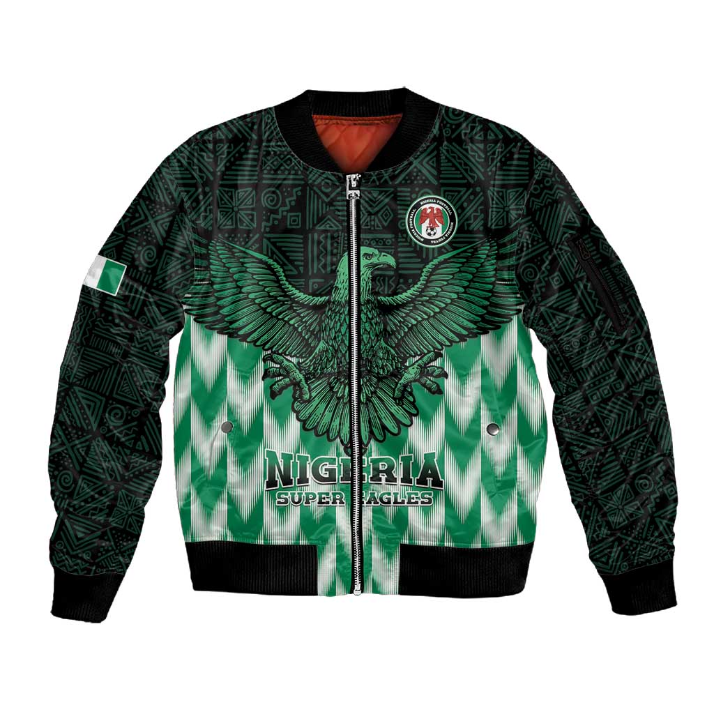 Custom Nigeria Football Sleeve Zip Bomber Jacket African Pattern