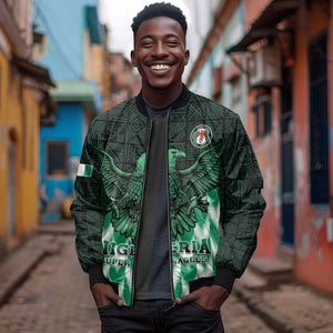 Custom Nigeria Football Sleeve Zip Bomber Jacket African Pattern