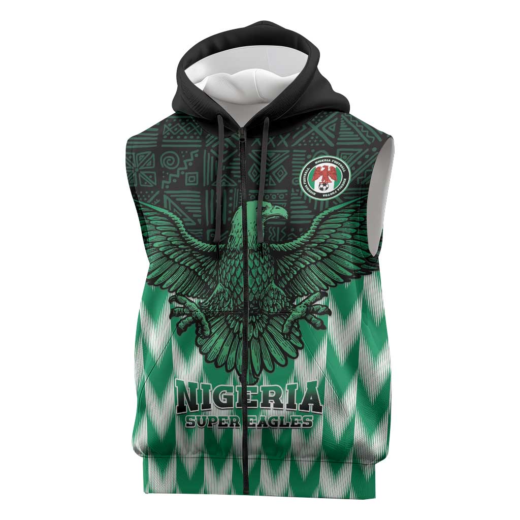 Custom Nigeria Football Sleeveless Zip Hoodie African Pattern - African Pride