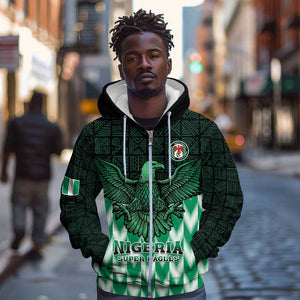 Custom Nigeria Football Zip Hoodie African Pattern