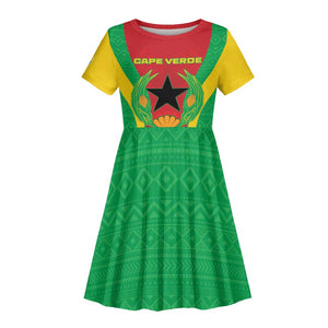 Personalised Afro Cape Verde (1975-1992) Kid Short Sleeve Dress Mix African Pattern