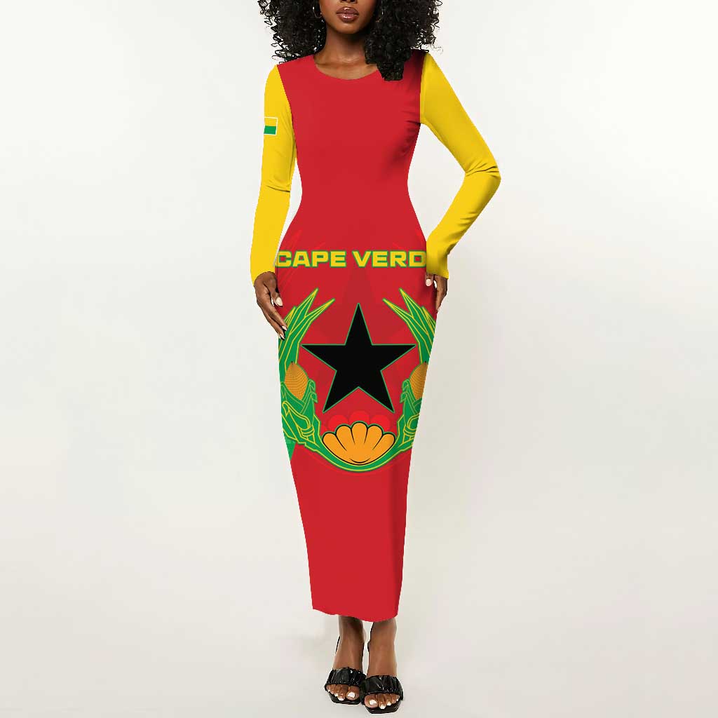 Personalised Afro Cape Verde (1975-1992) Long Sleeve Bodycon Dress Mix African Pattern