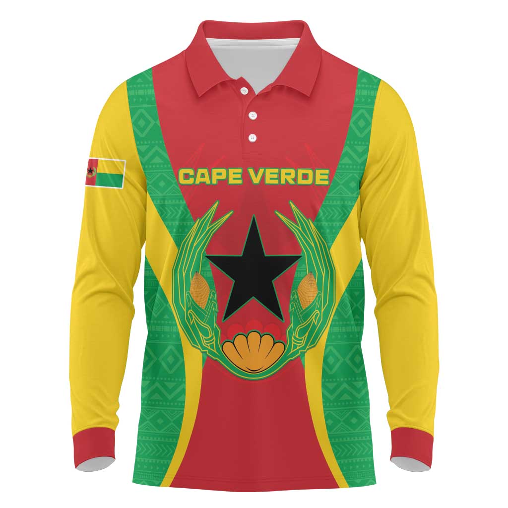 Personalised Afro Cape Verde (1975-1992) Long Sleeve Polo Shirt Mix African Pattern