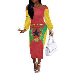 Personalised Afro Cape Verde (1975-1992) Off The Shoulder Long Sleeve Dress Mix African Pattern