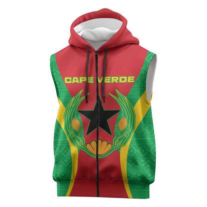 Personalised Afro Cape Verde (1975-1992) Sleeveless Zip Hoodie Mix African Pattern - African Pride