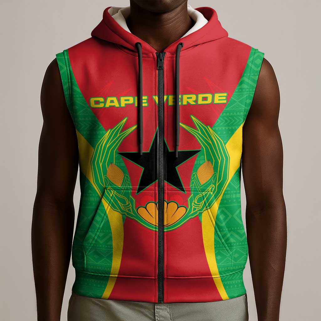 Personalised Afro Cape Verde (1975-1992) Sleeveless Zip Hoodie Mix African Pattern - African Pride