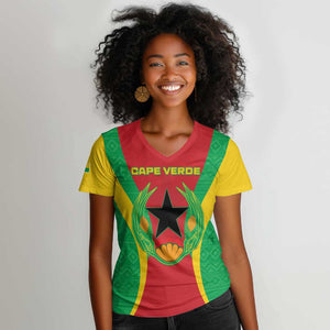 Personalised Afro Cape Verde (1975-1992) Women V-Neck T-Shirt Mix African Pattern