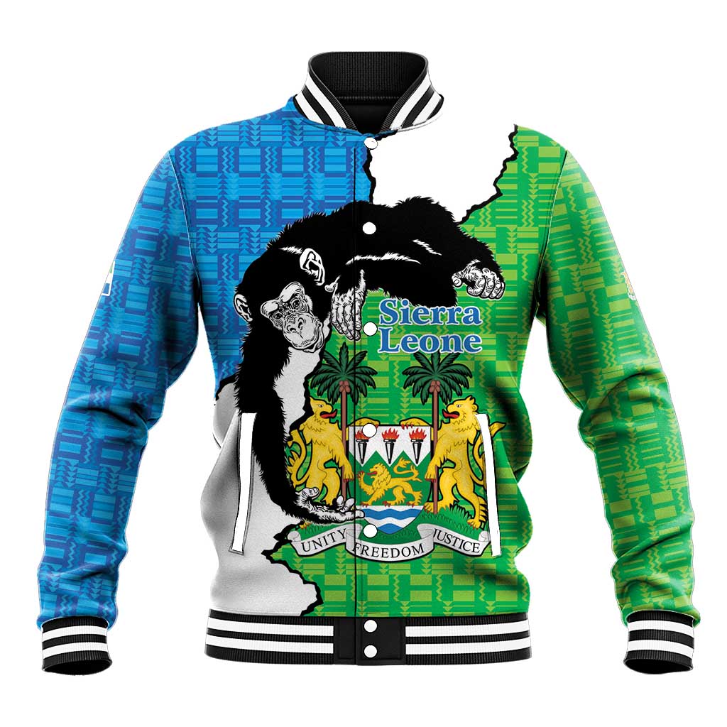 Personalised Afro Sierra Leone Baseball Jacket Chimpanzee Mix African Pattern