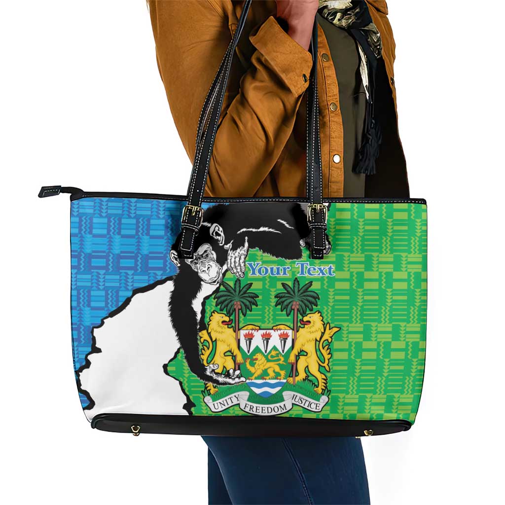 Personalised Afro Sierra Leone Leather Tote Bag Chimpanzee Mix African Pattern