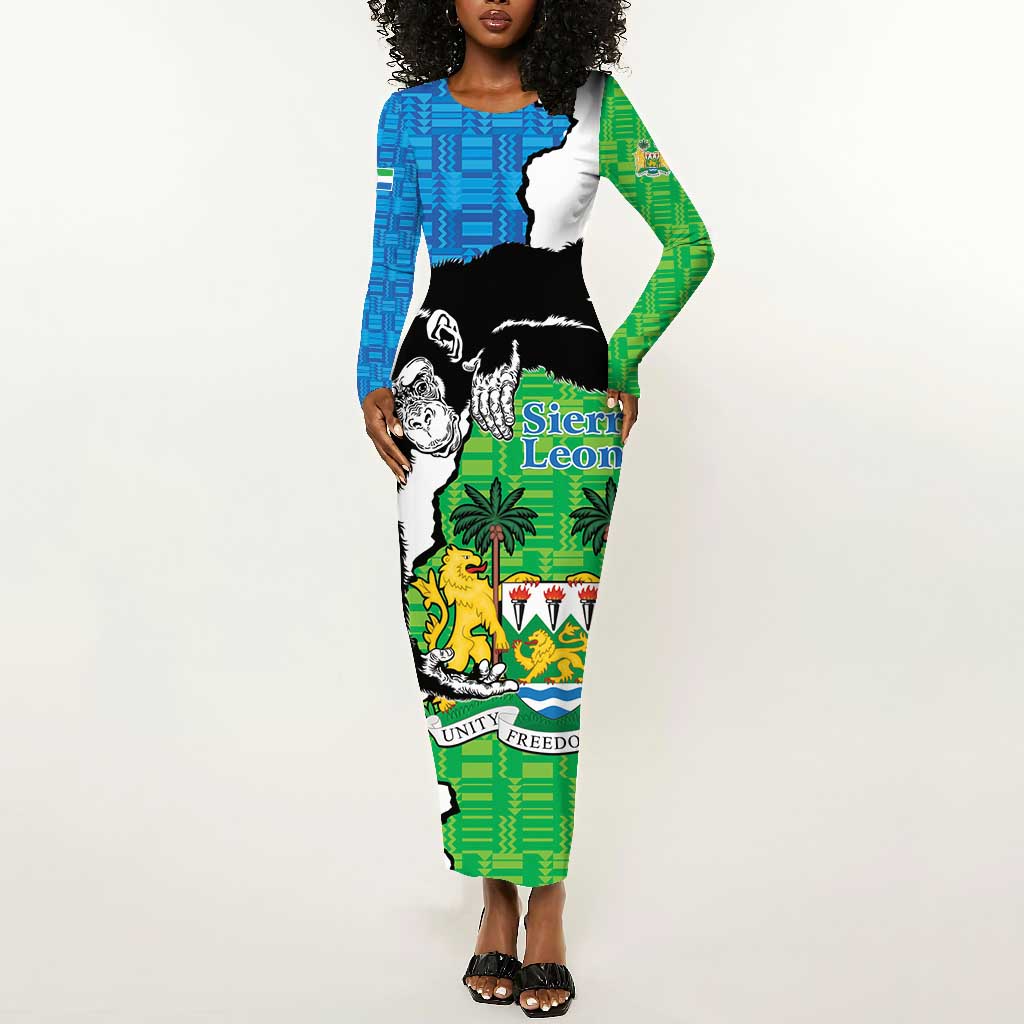 Personalised Afro Sierra Leone Long Sleeve Bodycon Dress Chimpanzee Mix African Pattern