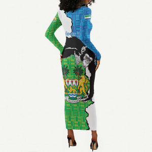 Personalised Afro Sierra Leone Long Sleeve Bodycon Dress Chimpanzee Mix African Pattern