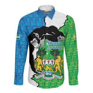 Personalised Afro Sierra Leone Long Sleeve Button Shirt Chimpanzee Mix African Pattern