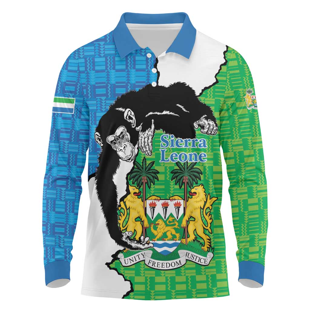 Personalised Afro Sierra Leone Long Sleeve Polo Shirt Chimpanzee Mix African Pattern