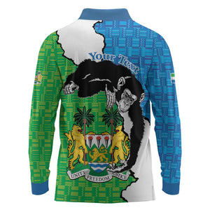 Personalised Afro Sierra Leone Long Sleeve Polo Shirt Chimpanzee Mix African Pattern