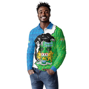 Personalised Afro Sierra Leone Long Sleeve Polo Shirt Chimpanzee Mix African Pattern