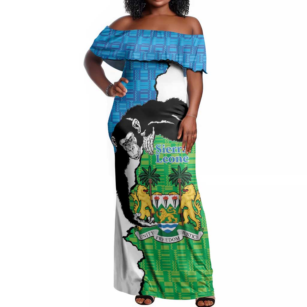 Personalised Afro Sierra Leone Off Shoulder Maxi Dress Chimpanzee Mix African Pattern