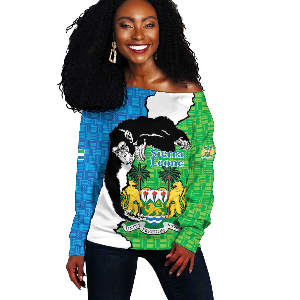 Personalised Afro Sierra Leone Off Shoulder Sweater Chimpanzee Mix African Pattern