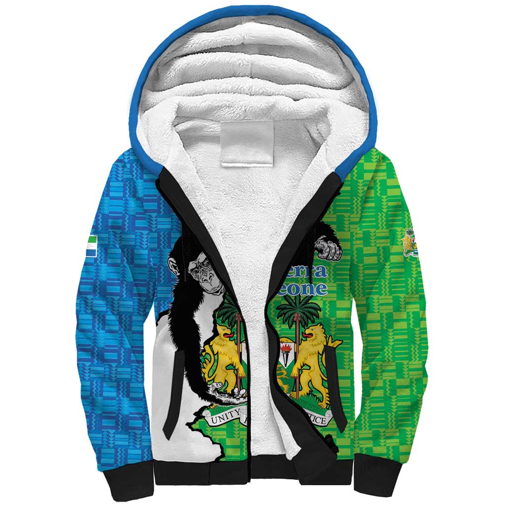 Personalised Afro Sierra Leone Sherpa Hoodie Chimpanzee Mix African Pattern