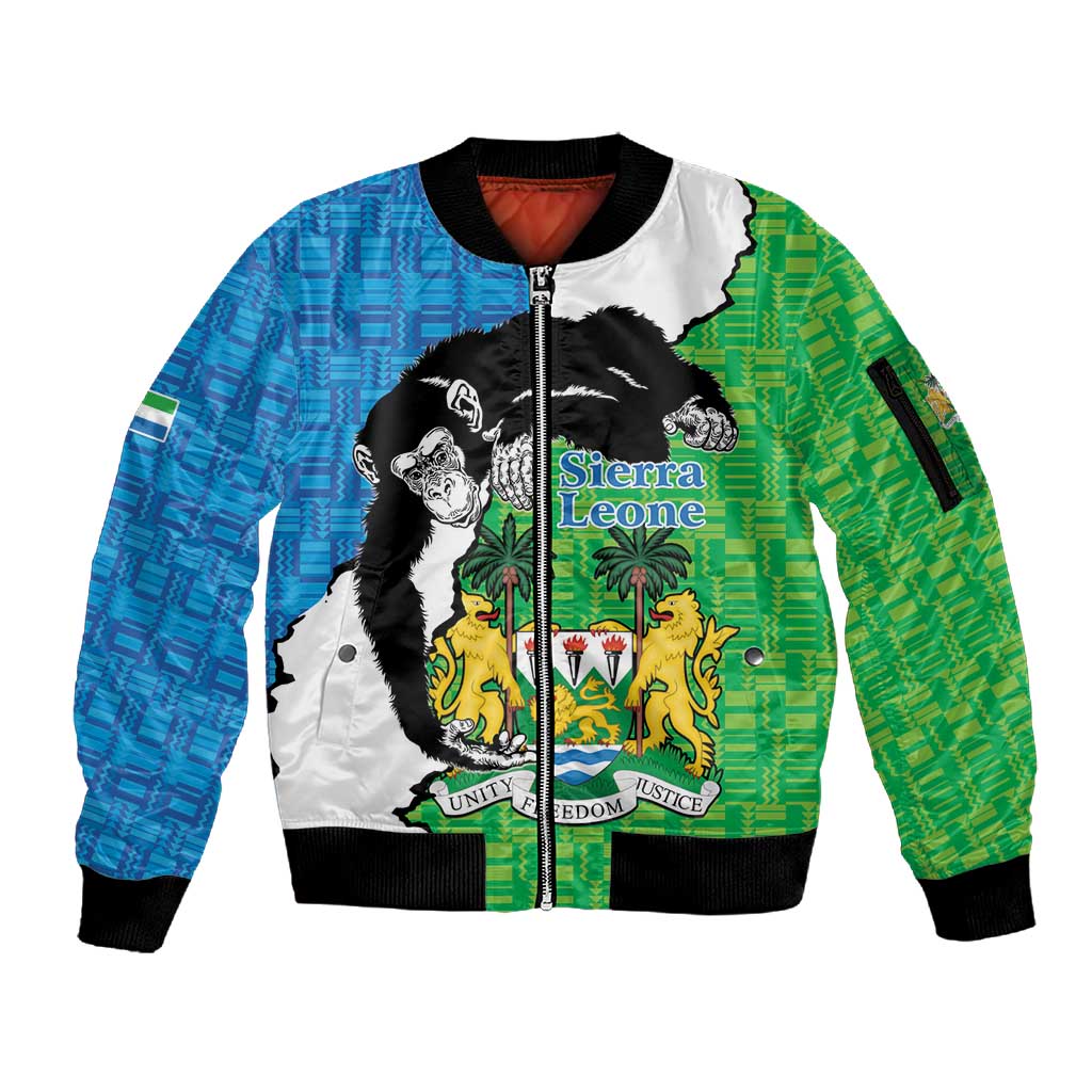 Personalised Afro Sierra Leone Sleeve Zip Bomber Jacket Chimpanzee Mix African Pattern