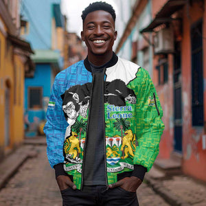 Personalised Afro Sierra Leone Sleeve Zip Bomber Jacket Chimpanzee Mix African Pattern