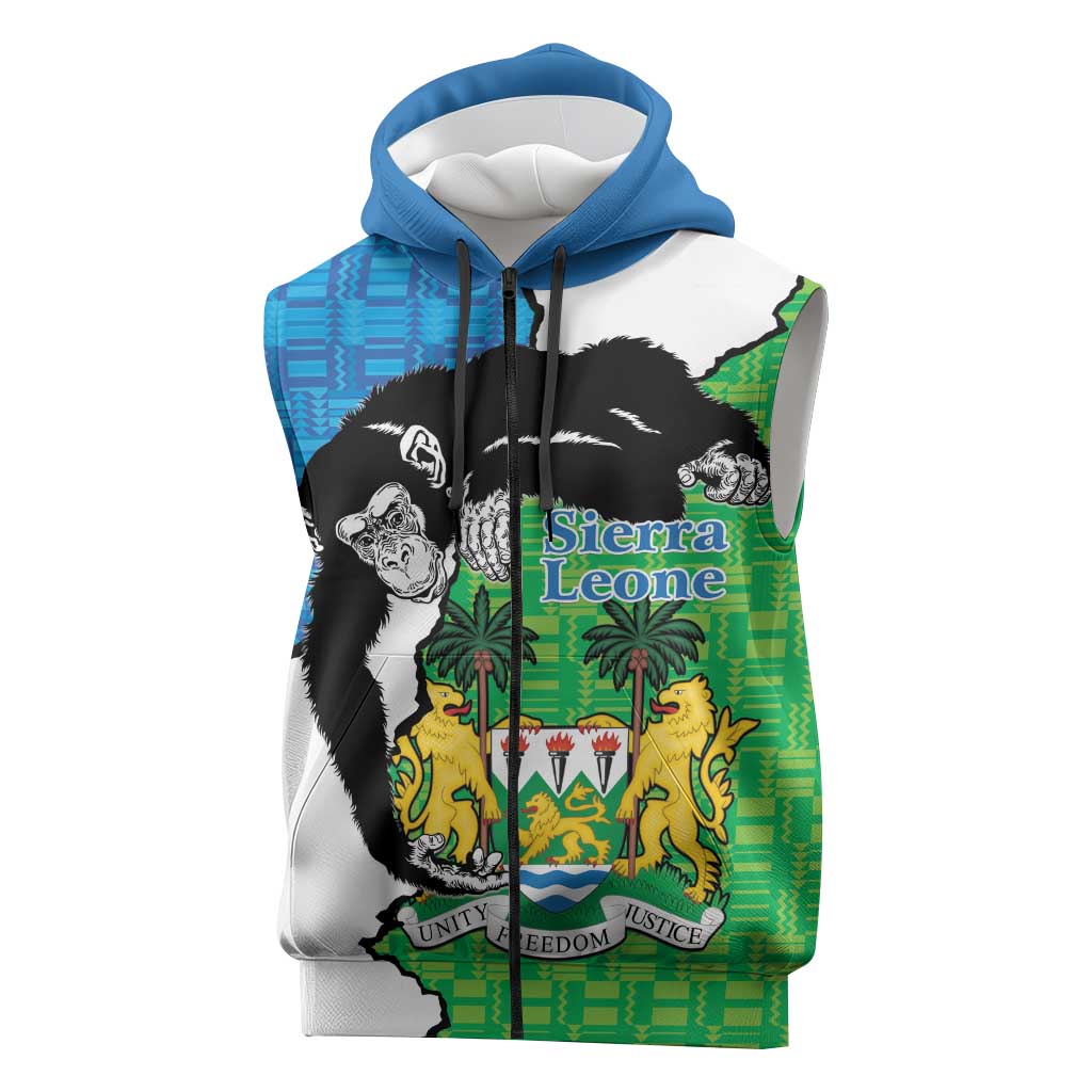 Personalised Afro Sierra Leone Sleeveless Zip Hoodie Chimpanzee Mix African Pattern - African Pride