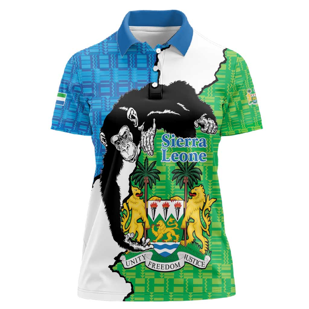 Personalised Afro Sierra Leone Women Polo Shirt Chimpanzee Mix African Pattern