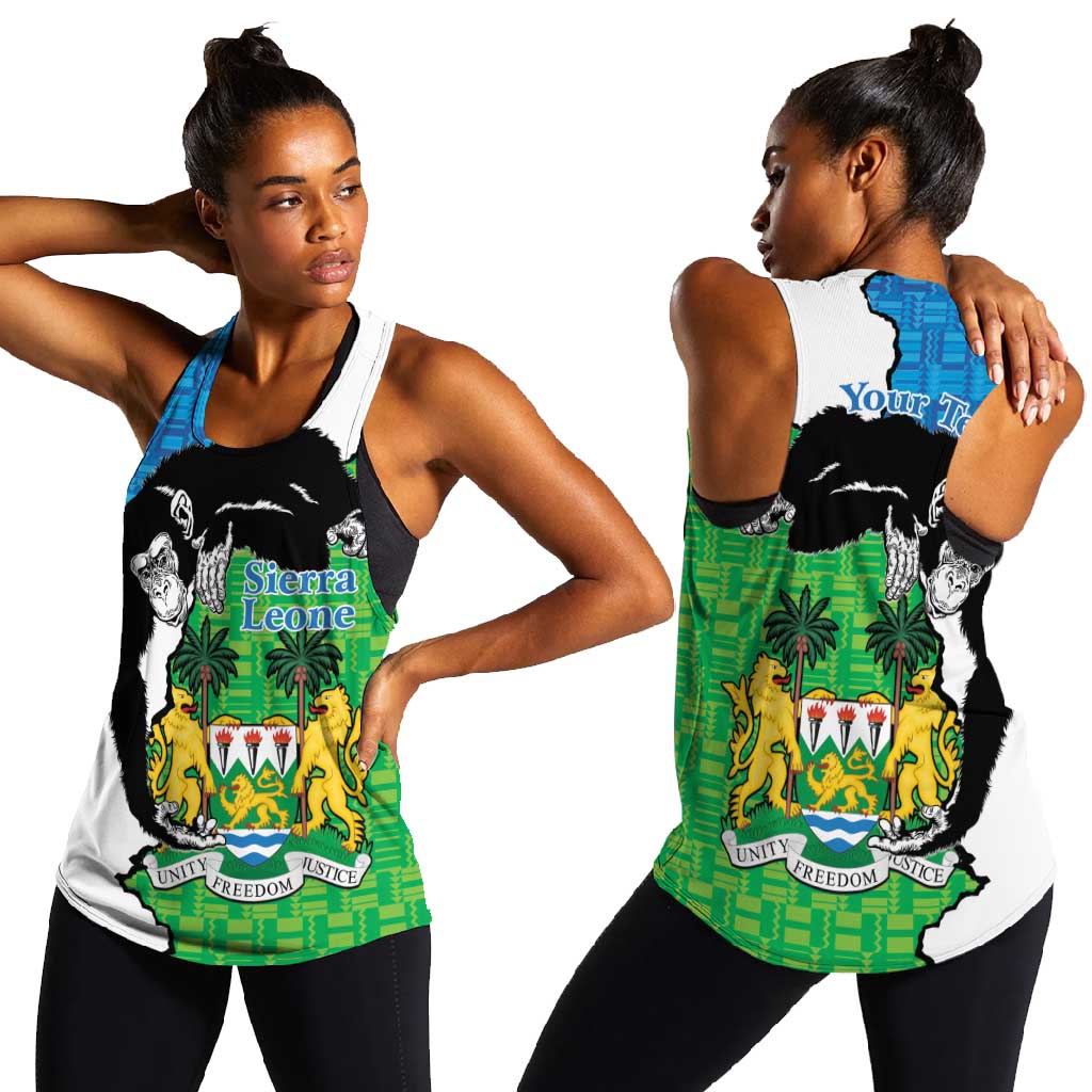 Personalised Afro Sierra Leone Women Racerback Tank Chimpanzee Mix African Pattern