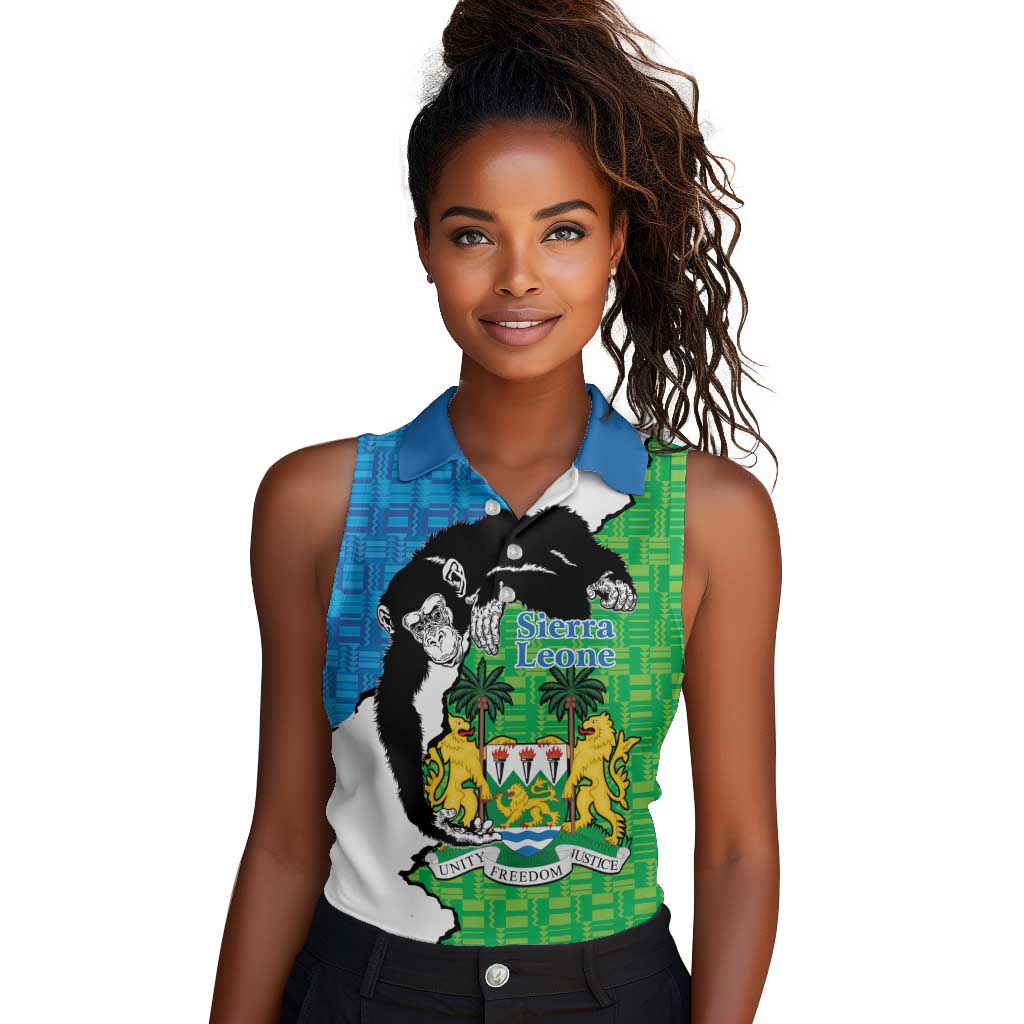 Personalised Afro Sierra Leone Women Sleeveless Polo Shirt Chimpanzee Mix African Pattern