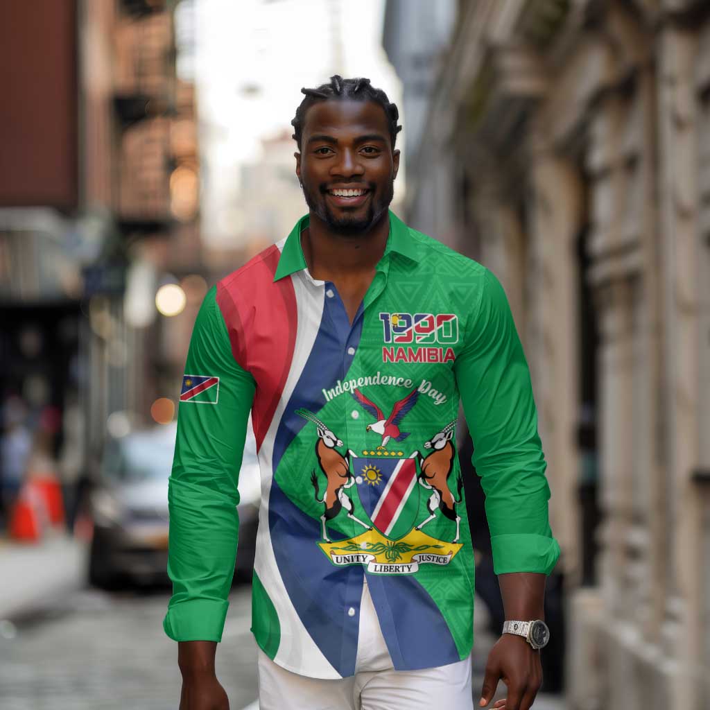 Personalised Namibia Long Sleeve Button Shirt 35th Anniversary Independence Day