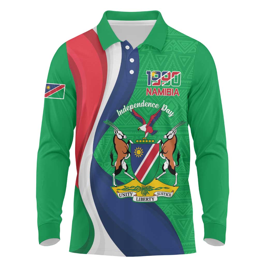 Personalised Namibia Long Sleeve Polo Shirt 35th Anniversary Independence Day