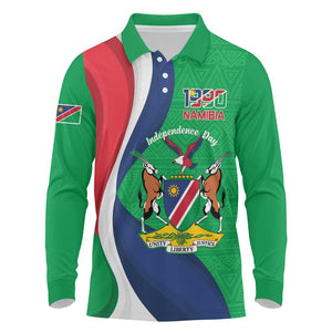 Personalised Namibia Long Sleeve Polo Shirt 35th Anniversary Independence Day