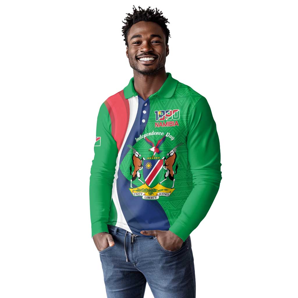 Personalised Namibia Long Sleeve Polo Shirt 35th Anniversary Independence Day