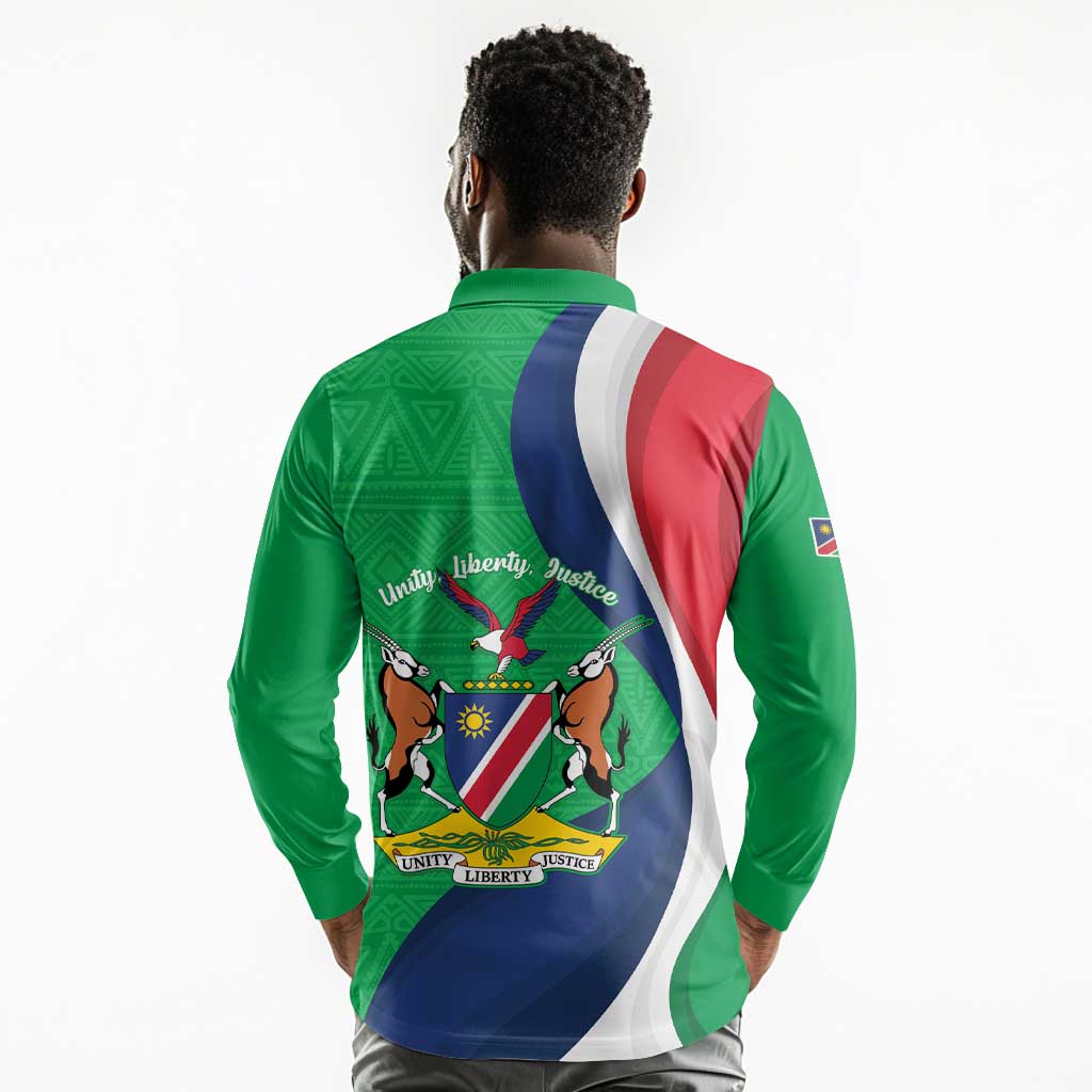 Personalised Namibia Long Sleeve Polo Shirt 35th Anniversary Independence Day