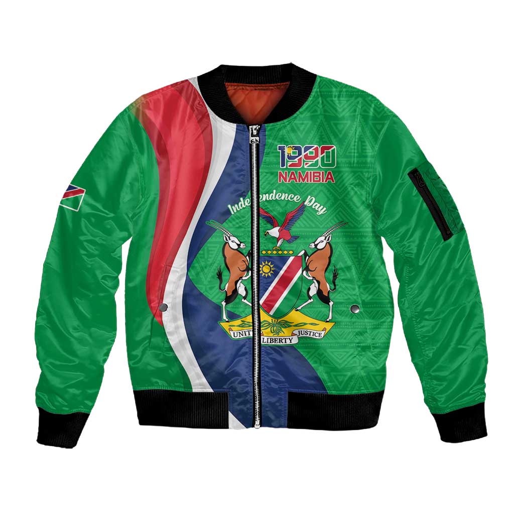 Personalised Namibia Sleeve Zip Bomber Jacket 35th Anniversary Independence Day