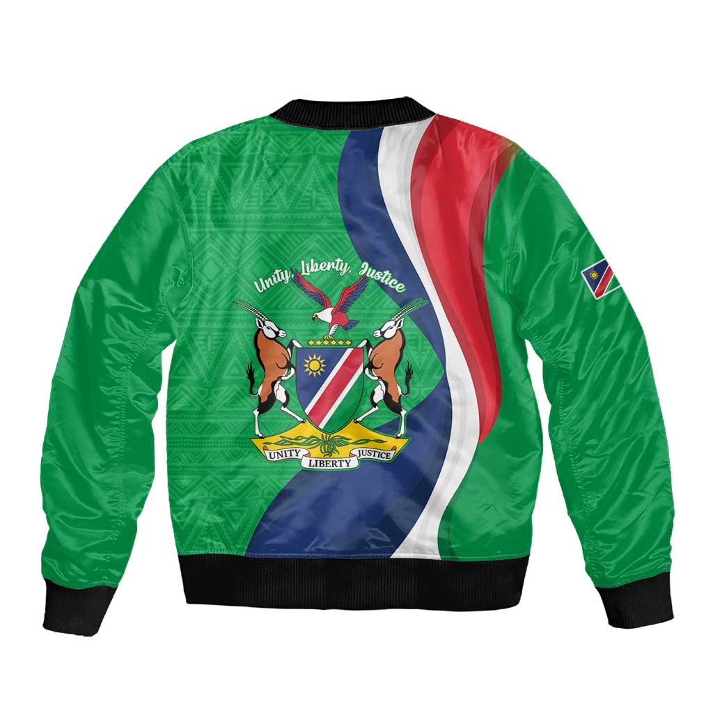 Personalised Namibia Sleeve Zip Bomber Jacket 35th Anniversary Independence Day