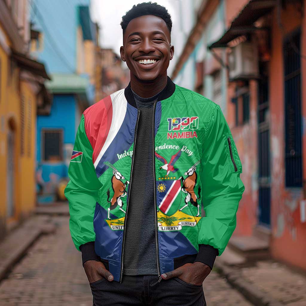 Personalised Namibia Sleeve Zip Bomber Jacket 35th Anniversary Independence Day