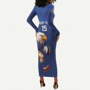 Namibia Rugby Custom Long Sleeve Bodycon Dress Eagle Mascot - Sporty Style LT15