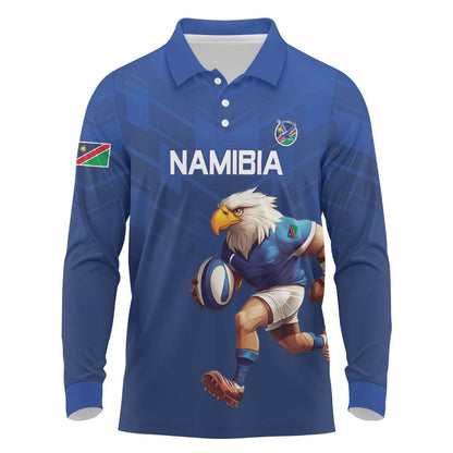 Namibia Rugby Custom Long Sleeve Polo Shirt Eagle Mascot - Sporty Style