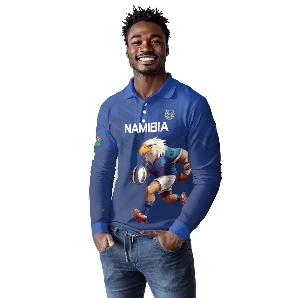 Namibia Rugby Custom Long Sleeve Polo Shirt Eagle Mascot - Sporty Style