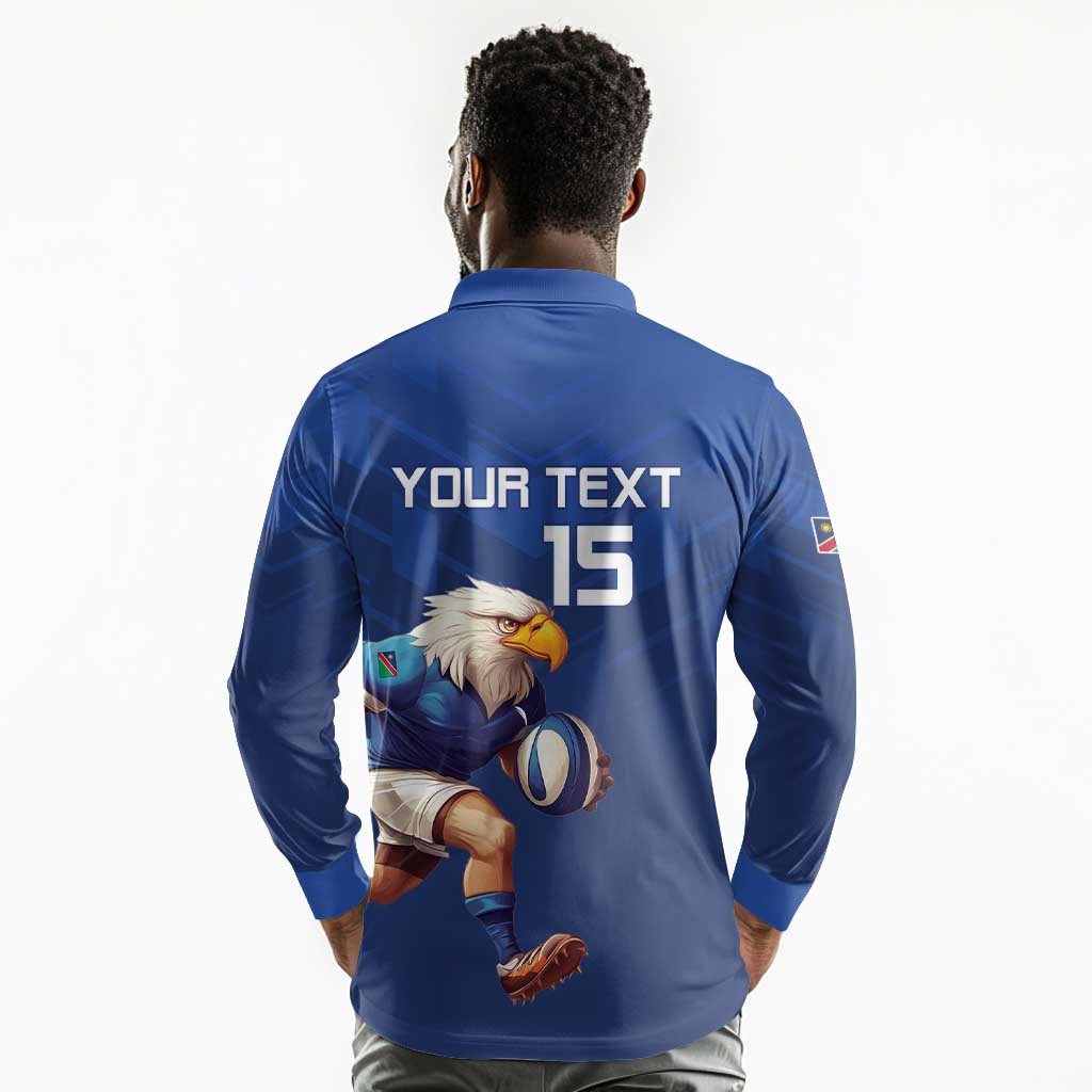 Namibia Rugby Custom Long Sleeve Polo Shirt Eagle Mascot - Sporty Style