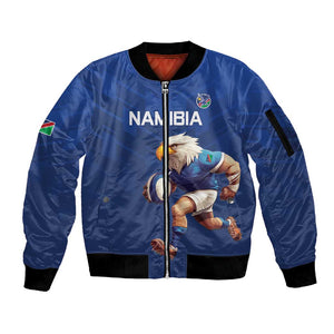 Namibia Rugby Custom Sleeve Zip Bomber Jacket Eagle Mascot - Sporty Style