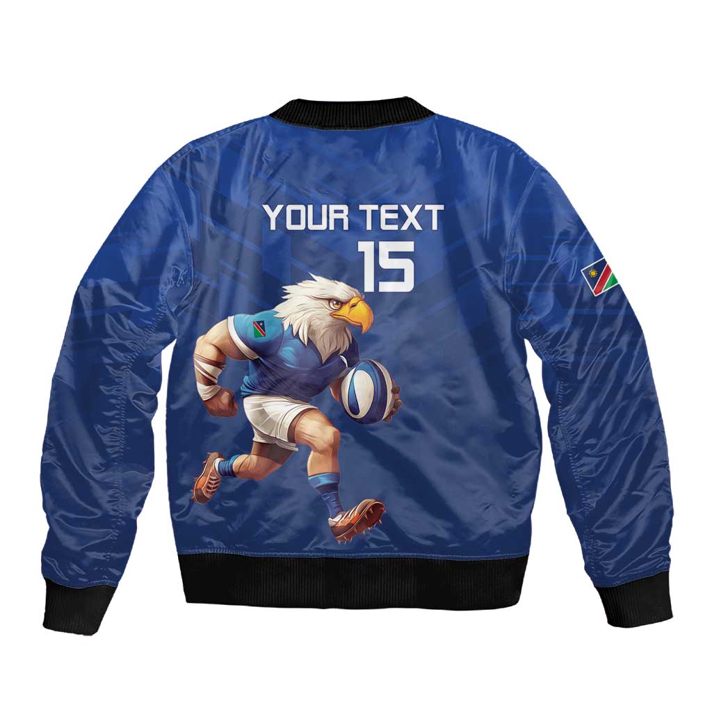 Namibia Rugby Custom Sleeve Zip Bomber Jacket Eagle Mascot - Sporty Style
