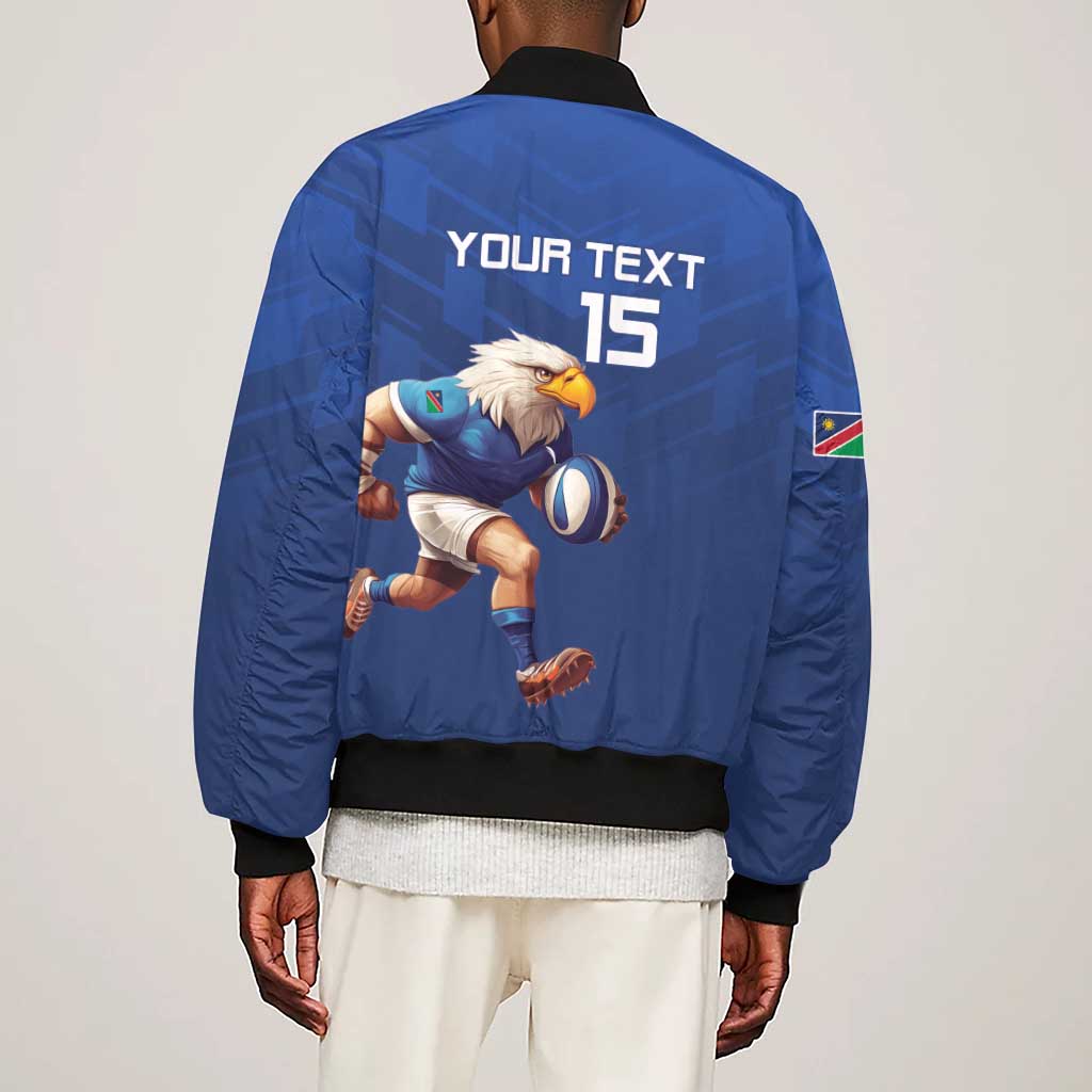 Namibia Rugby Custom Sleeve Zip Bomber Jacket Eagle Mascot - Sporty Style