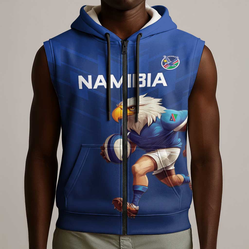 Namibia Rugby Custom Sleeveless Zip Hoodie Eagle Mascot - Sporty Style - African Pride