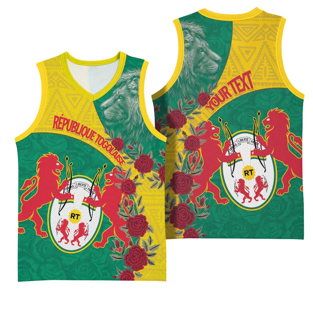 Personalised Togo Basketball Jersey Coat Of Arms - African Mix Rose Pattern LT15